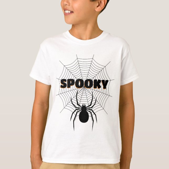Camiseta Tela de araña negra Halloween espeluznante (Anverso)