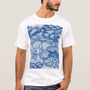 Camiseta Tela de encaje azul, diseño de tul africano.