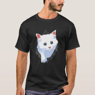 Camiseta Tela de tela desgarrada de gatito blanco