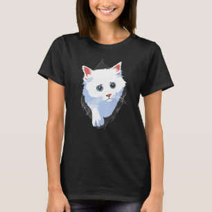 Camiseta Tela de tela desgarrada de gatito blanco