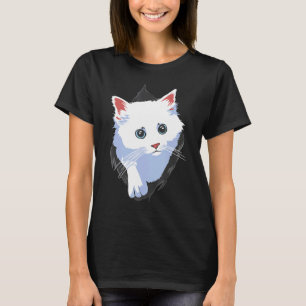 Camiseta Tela de tela desgarrada de gatito blanco