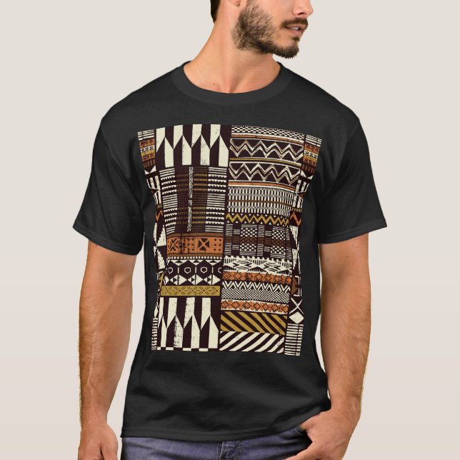 Camiseta tela tribal africana, vintage abstracto. (Anverso)