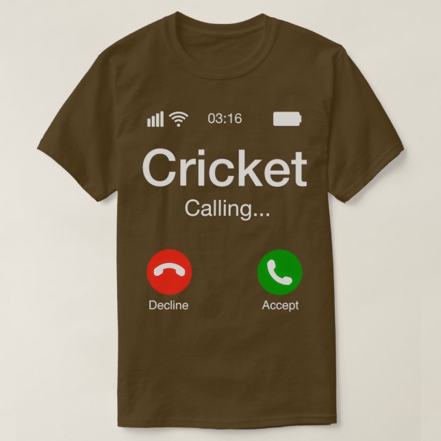 Camiseta Teléfono de cricket que llama al críquet (Diseño del anverso)