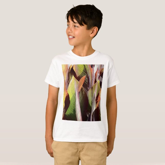 Camiseta tema botánico de patrón de hoja (Anverso completo)