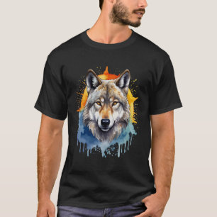Camiseta Tema colorido del lobo