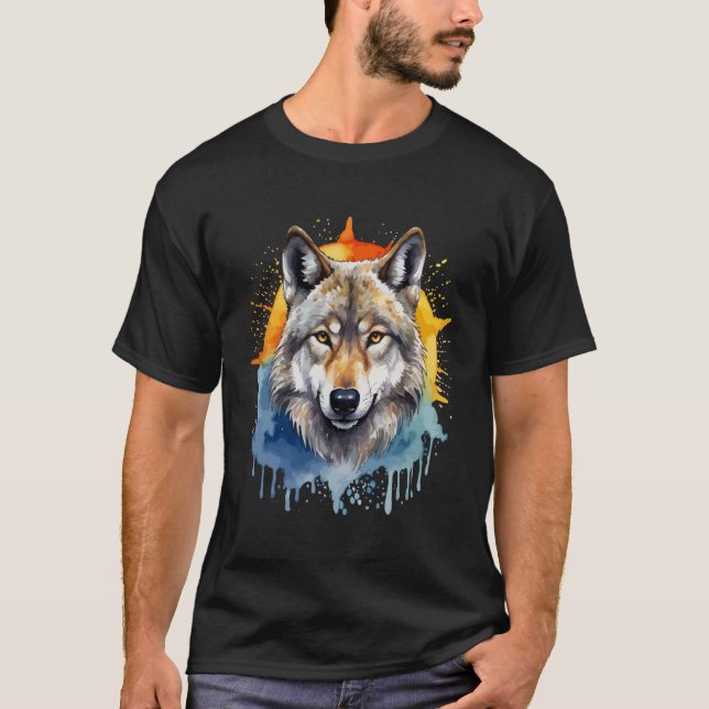 Camiseta Tema colorido del lobo (Anverso)