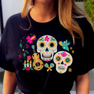 Camiseta Tema de azúcar de cráneos del Día de Muertos