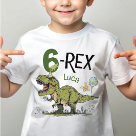 Camiseta Tema de dinosaurio lindo 6-Rex para fiesta de cump