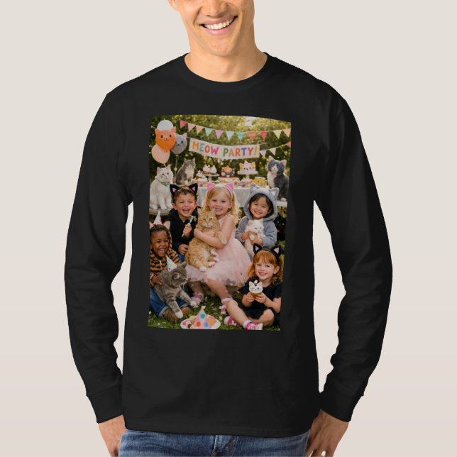 Camiseta tema de fiesta de cumpleaños de gatos (Anverso)