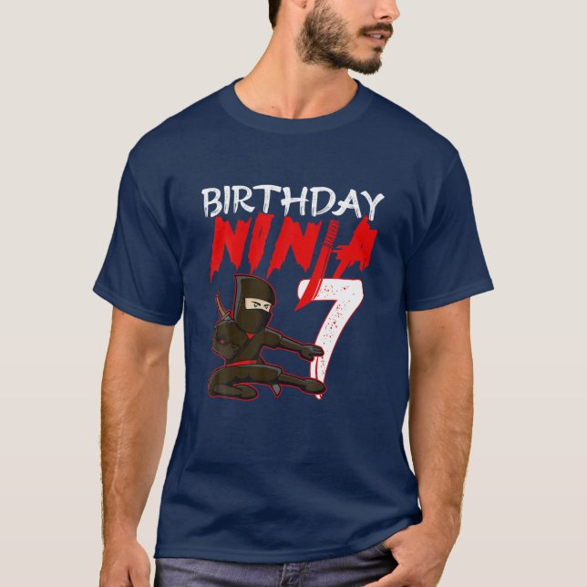 Camiseta Tema de fiesta de cumpleaños Ninja Kids Ninja de 7 (Anverso)