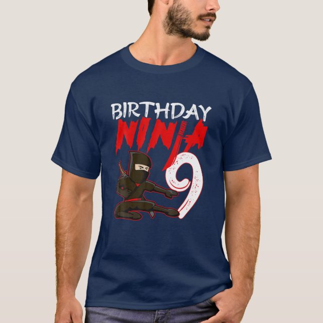 Camiseta Tema de fiesta de cumpleaños Ninja Kids Ninja de 9 (Anverso)