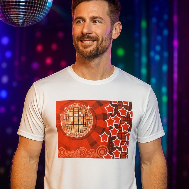 Camiseta Tema de fiesta de discoteca roja con estrellas y b (Subido por el creador)