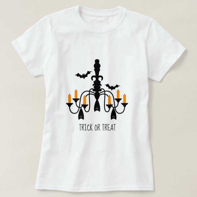 Camiseta Tema de Halloween con candelabro de murciélago (Diseño del anverso)