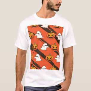 Camiseta Tema de la calabaza Halloween, patrón sin fisuras.