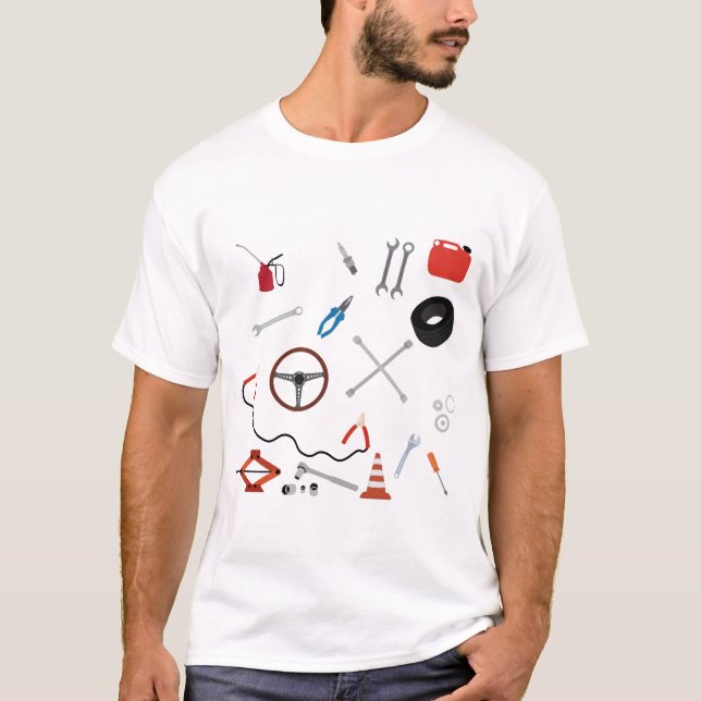 Camiseta Tema de las herramientas mecánicas del automóvil (Anverso)