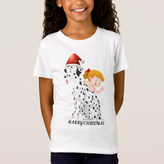 Camiseta Tema de navidades con chica y perro.