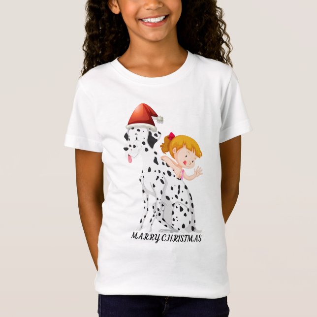 Camiseta Tema de navidades con chica y perro. (Anverso)