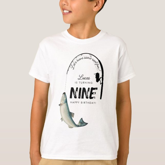 Camiseta Tema de pesca Reel Divertido niños Cumpleaños Fies (Anverso)