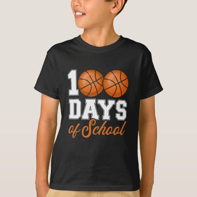 Camiseta Tema de profesor de baloncesto escolar de 100 días (Anverso)