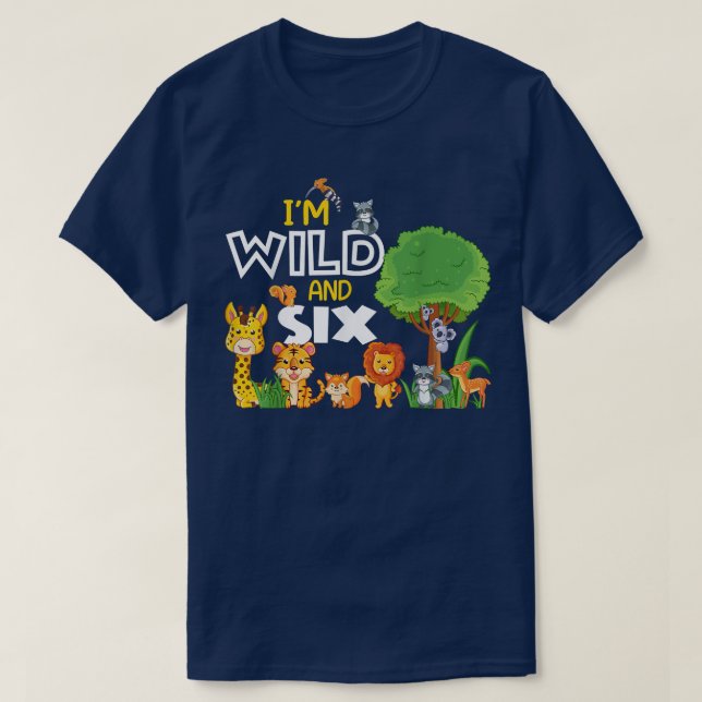 Camiseta Tema del zoológico de animales salvajes de 6 años  (Diseño del anverso)