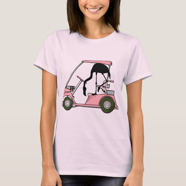 Camiseta Tema divertido de golf Carrito de golf Flamingo Ca (Anverso)