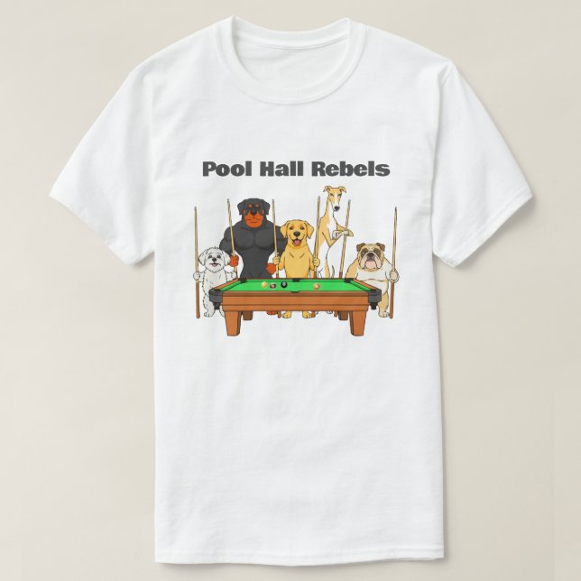 Camiseta Tema Divertido de Perros de Billar Sala de Billar  (Diseño del anverso)