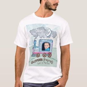 Camiseta Tema editable del cumpleaños del tren