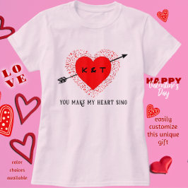 Camiseta Tema musical simple El día de San Valentín negro y