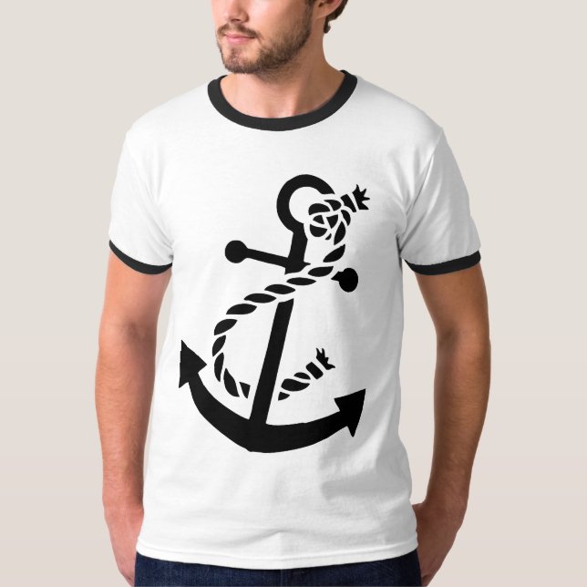 Camiseta Tema náutico del ancla del barco negro (Anverso)