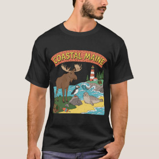 Camiseta Tema Retro de Maine Costero de los 90 Dibujo de Ma