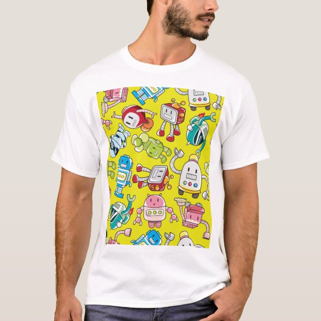 Camiseta Tema Robot: Colorido Patrón Seamless. (Anverso)