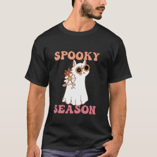 Camiseta Temblorosa temporada Groovy Ghost Cat Retro Vintag