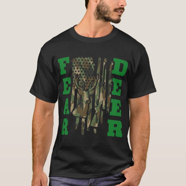 Camiseta Teme la bandera estadounidense de ciervo camo (Anverso)