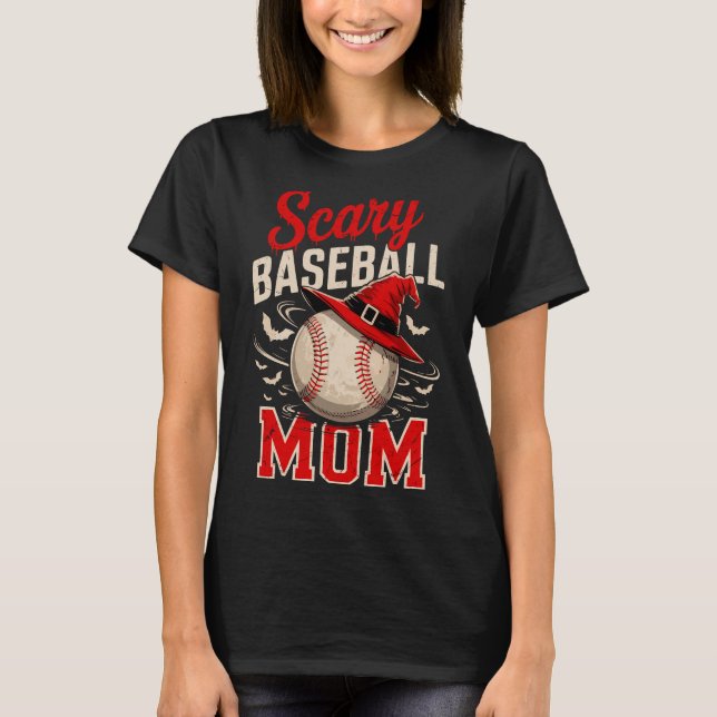 Camiseta Temeroso tema de Halloween para mamá del béisbol (Anverso)