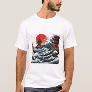 Camiseta Temple Wave Art - Ukiyo-e Japanese Sunset Design