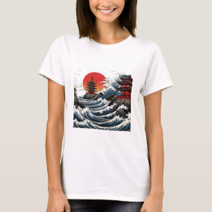 Camiseta Temple Wave Art - Ukiyo-e Japanese Sunset Design