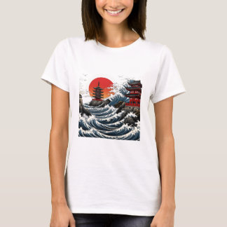Camiseta Temple Wave Art - Ukiyo-e Japanese Sunset Design