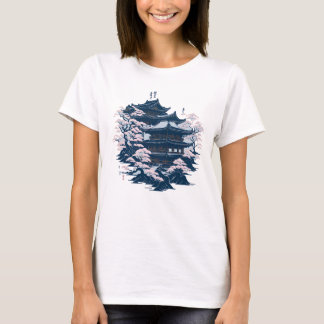 Camiseta Templo de arte de la tinta japonesa rodeado de árb