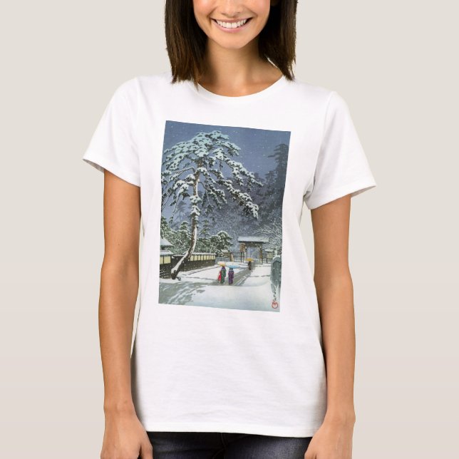 Camiseta Templo de Honmonji en la nieve - 川瀬巴水 de Kawase (Anverso)