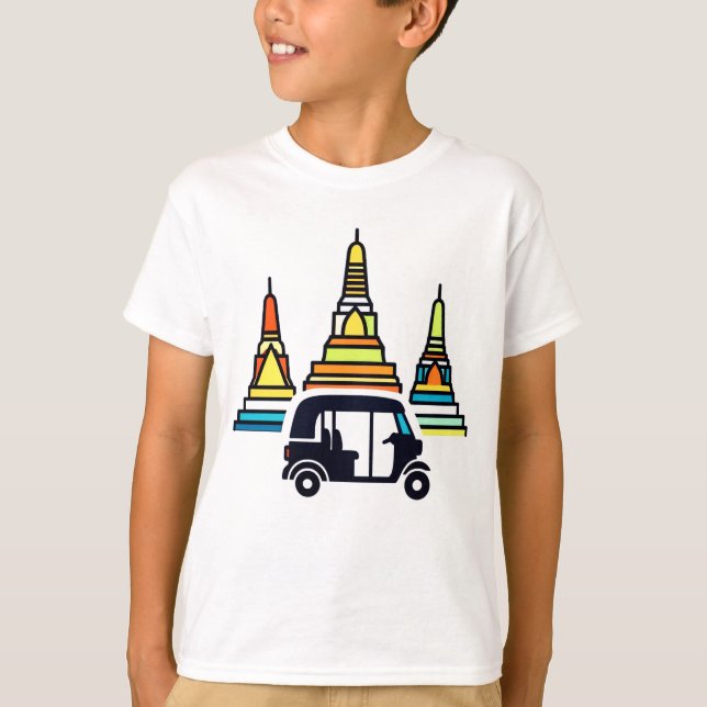 Camiseta Templos tailandeses y tuk tuks (Anverso)