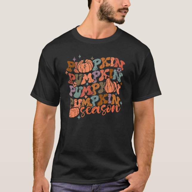 Camiseta Temporada de calabazas de Groovy Hello Fall Vibes  (Anverso)