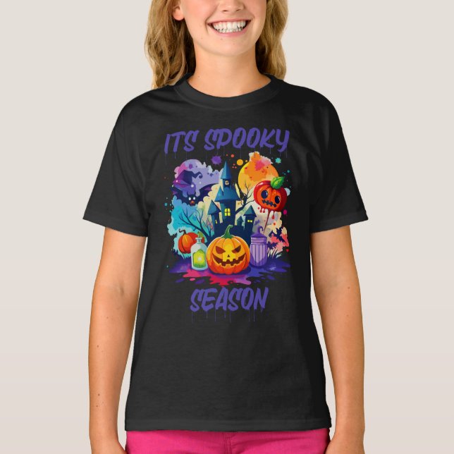 Camiseta Temporada de miedo, Chica de niños de Halloween (Anverso)