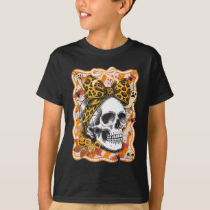 Camiseta Temporada espeluznante de Preppy Bow Skull Hallowe