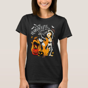 Camiseta Temporada espeluznante esqueleto bailarín gato neg