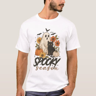Camiseta Temporada Espeluznante Fantasma Retro Floral Espel