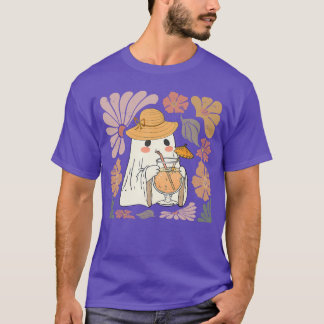 Camiseta Temporada Espeluznante Lindo Fantasma Retro Floral