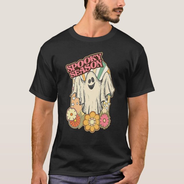 Camiseta Temporada Retro Fantasma Floral Cute Kid Halloween (Anverso)