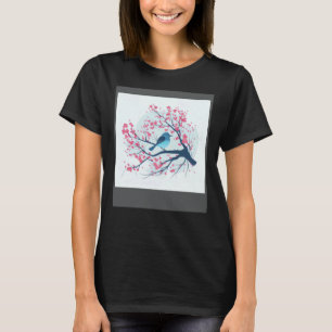 Camiseta Temporada Sakura Flor de Ave Azul