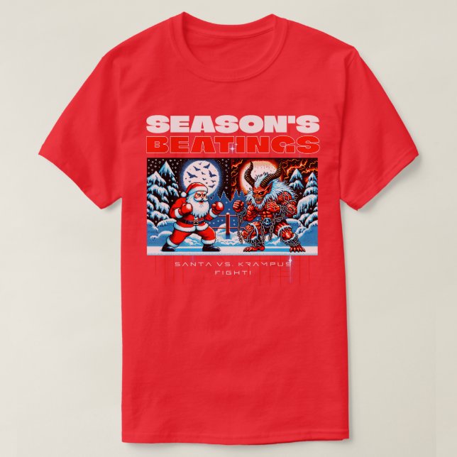 Camiseta Temporadas golpeando a Santa Claus contra Krampus (Diseño del anverso)
