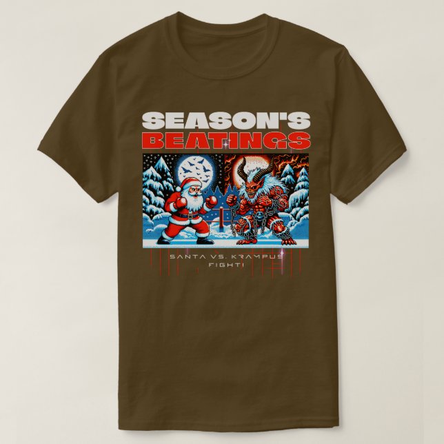 Camiseta Temporadas golpeando a Santa Claus contra Krampus (Diseño del anverso)